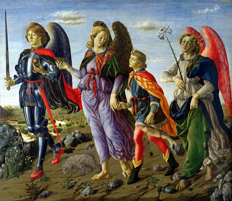 Francesco Botticini, Trije nadangeli in Tobija, 15. stoletje, Galleria degli Uffizi, Firence. Vir: Wikimedia Commons, javna domena.